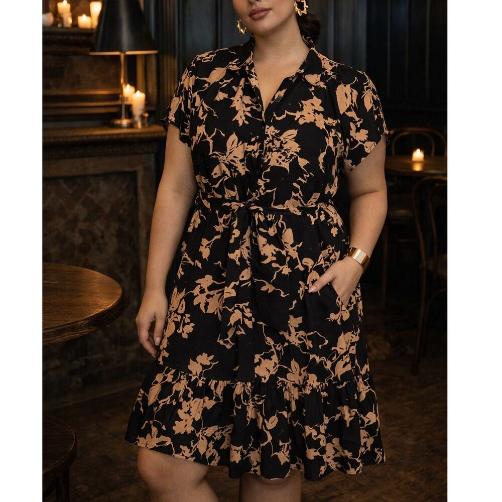 Terra & Sky Women's Plus Size Flutter Sleeve Mini Dress Sz. 4X (28W-30W) Floral